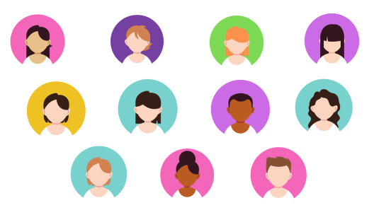 Animated avatars of the autistic young experts panel. 11 faceless cartoon  headshots with colourful backgrounds can be seen. 