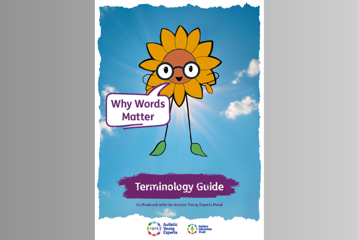 Terminology Guide Cover image: A sunflower with a speech bubble that reads: Why Words Matter.